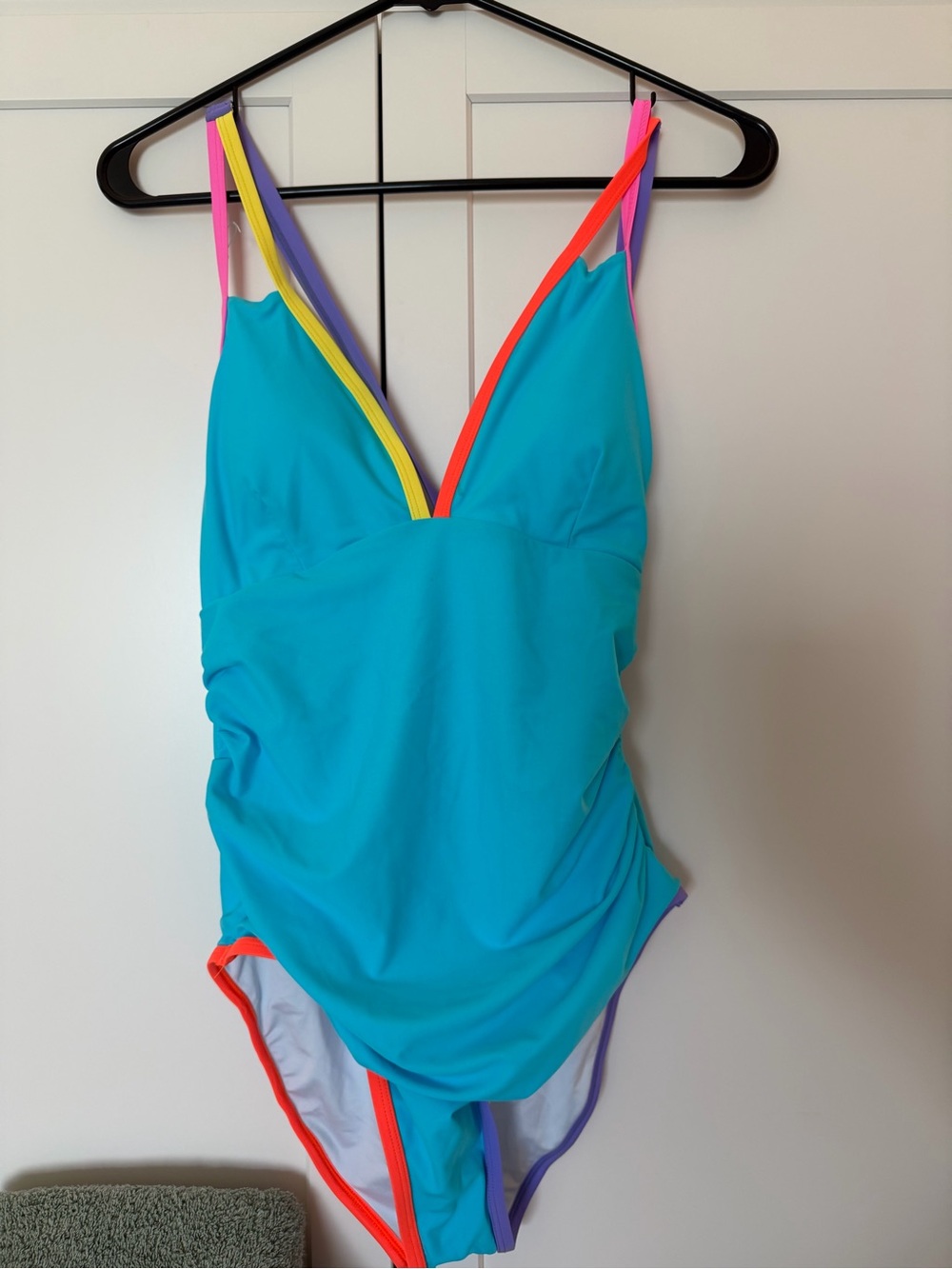 Vibrant Teal One-Piece Swimsuit with Neon Trim